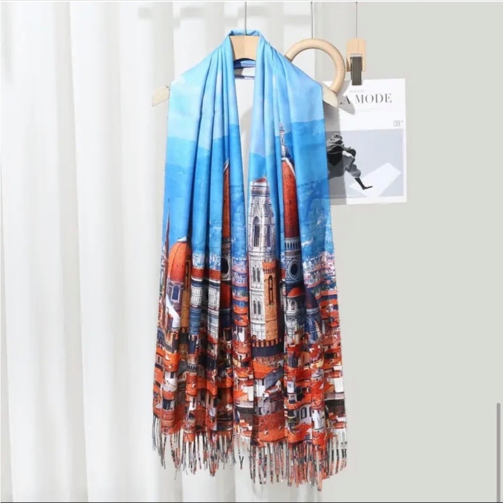 European Cathedrals Art Print X-Lg Reversible Scarf with Fringe (YH-0207)